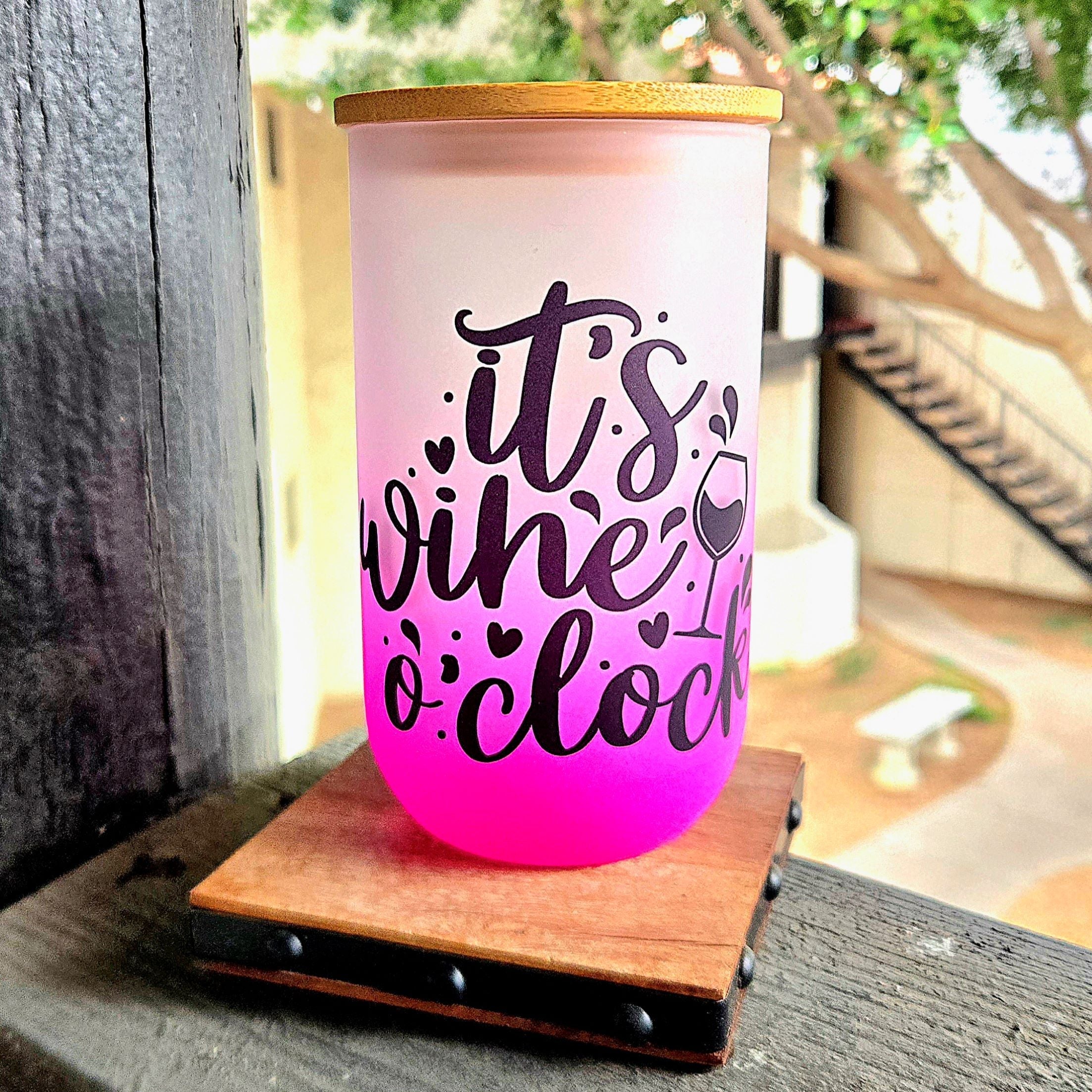 Wine Glass 18oz matte finish Pink Ombre - Coffee Quips Custom Drinkware
