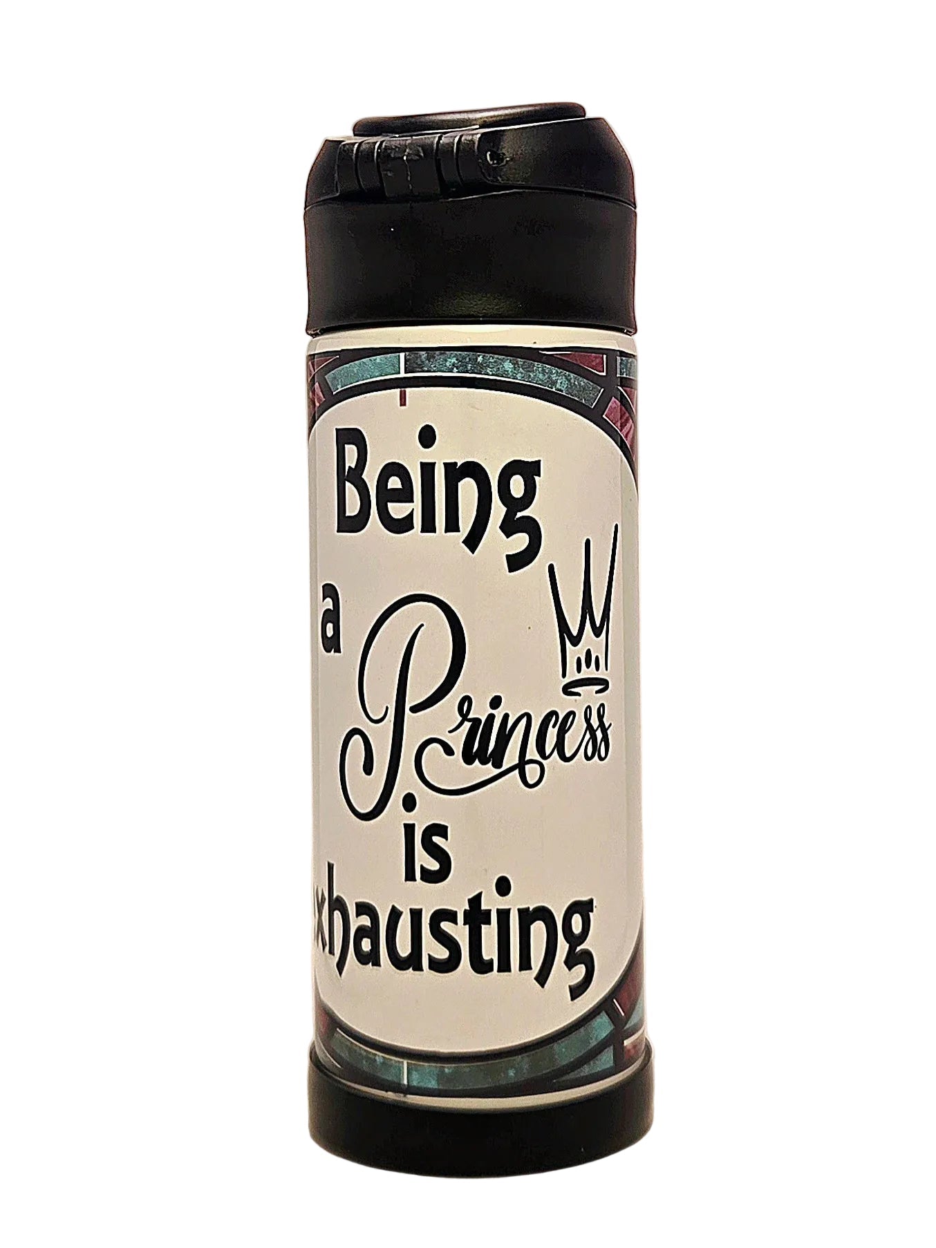 12oz Being a Princess is Exhausting Sippy Cup with flip top lid - Kids girls water bottle - Coffee Quips Custom Drinkware