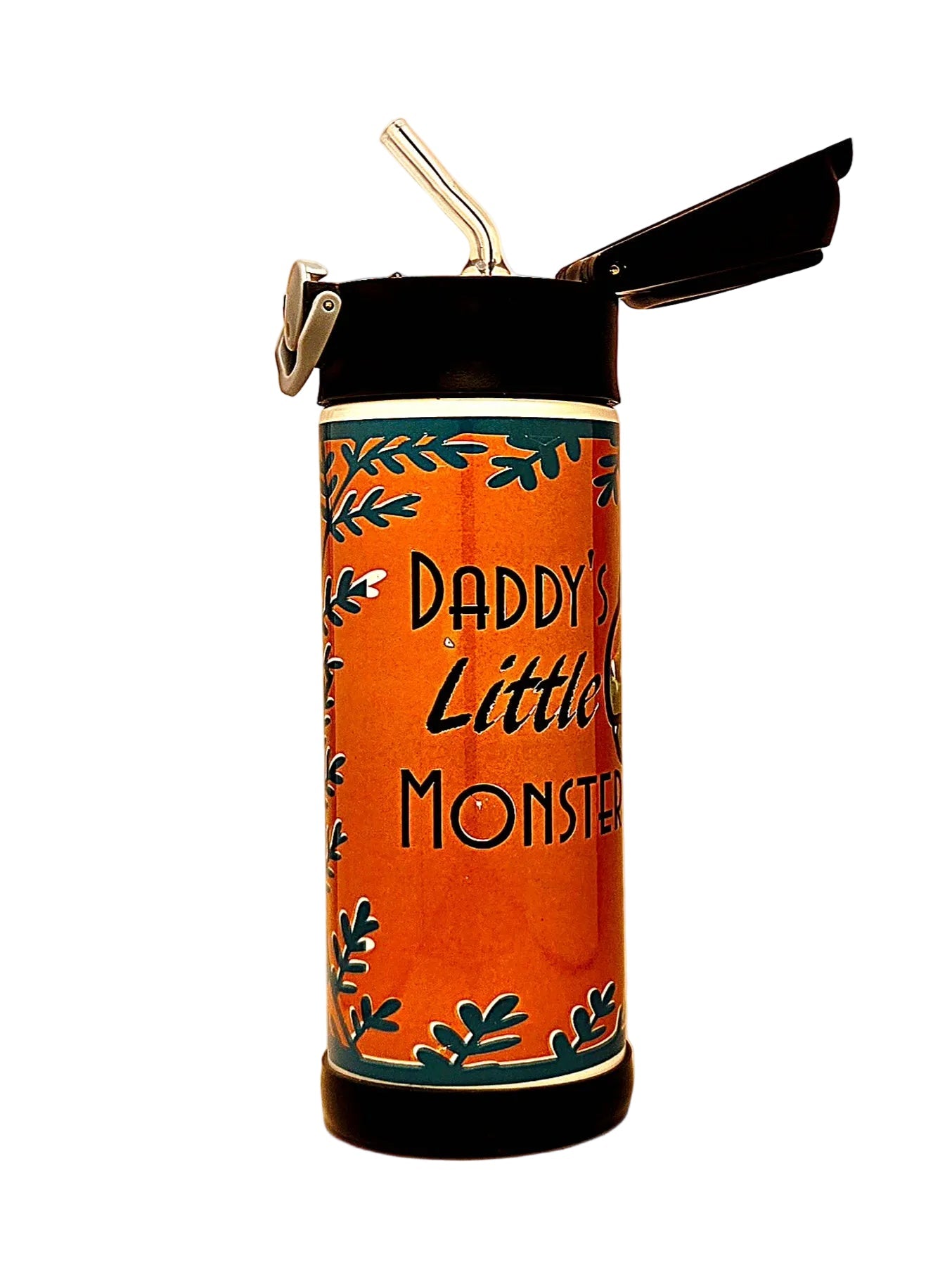 12oz Daddy's Little Monster Sippy Cup with flip top lid - Boys Dinosaur water bottle - Coffee Quips Custom Drinkware