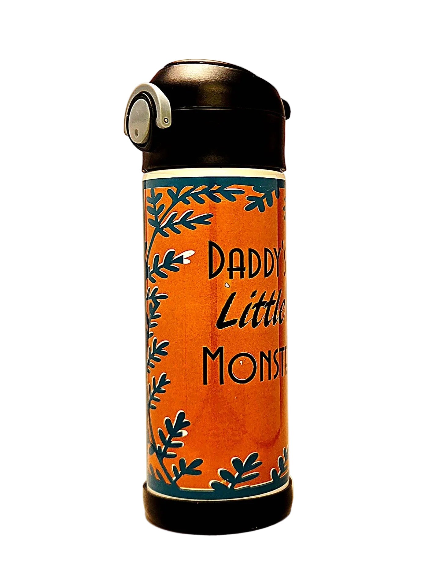 12oz Daddy's Little Monster Sippy Cup with flip top lid - Boys Dinosaur water bottle - Coffee Quips Custom Drinkware