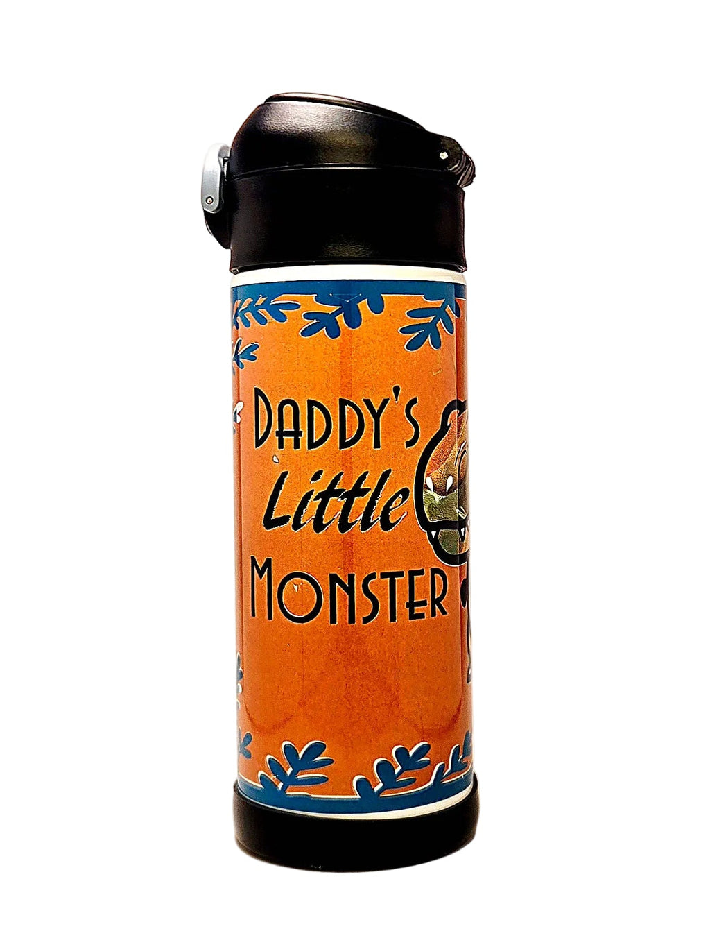 12oz Daddy's Little Monster Sippy Cup with flip top lid - Boys Dinosaur water bottle - Coffee Quips Custom Drinkware