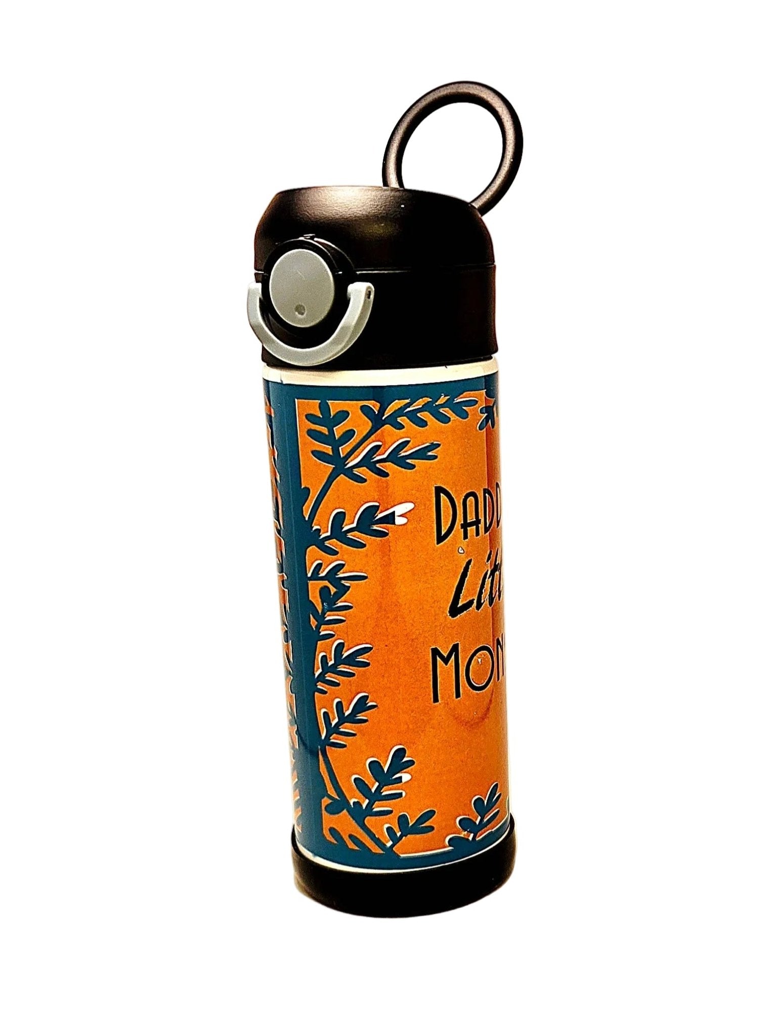 12oz Daddy's Little Monster Sippy Cup with flip top lid - Boys Dinosaur water bottle - Coffee Quips Custom Drinkware