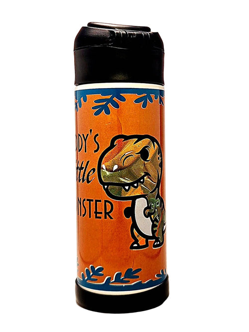 12oz Daddy's Little Monster Sippy Cup with flip top lid - Boys Dinosaur water bottle - Coffee Quips Custom Drinkware