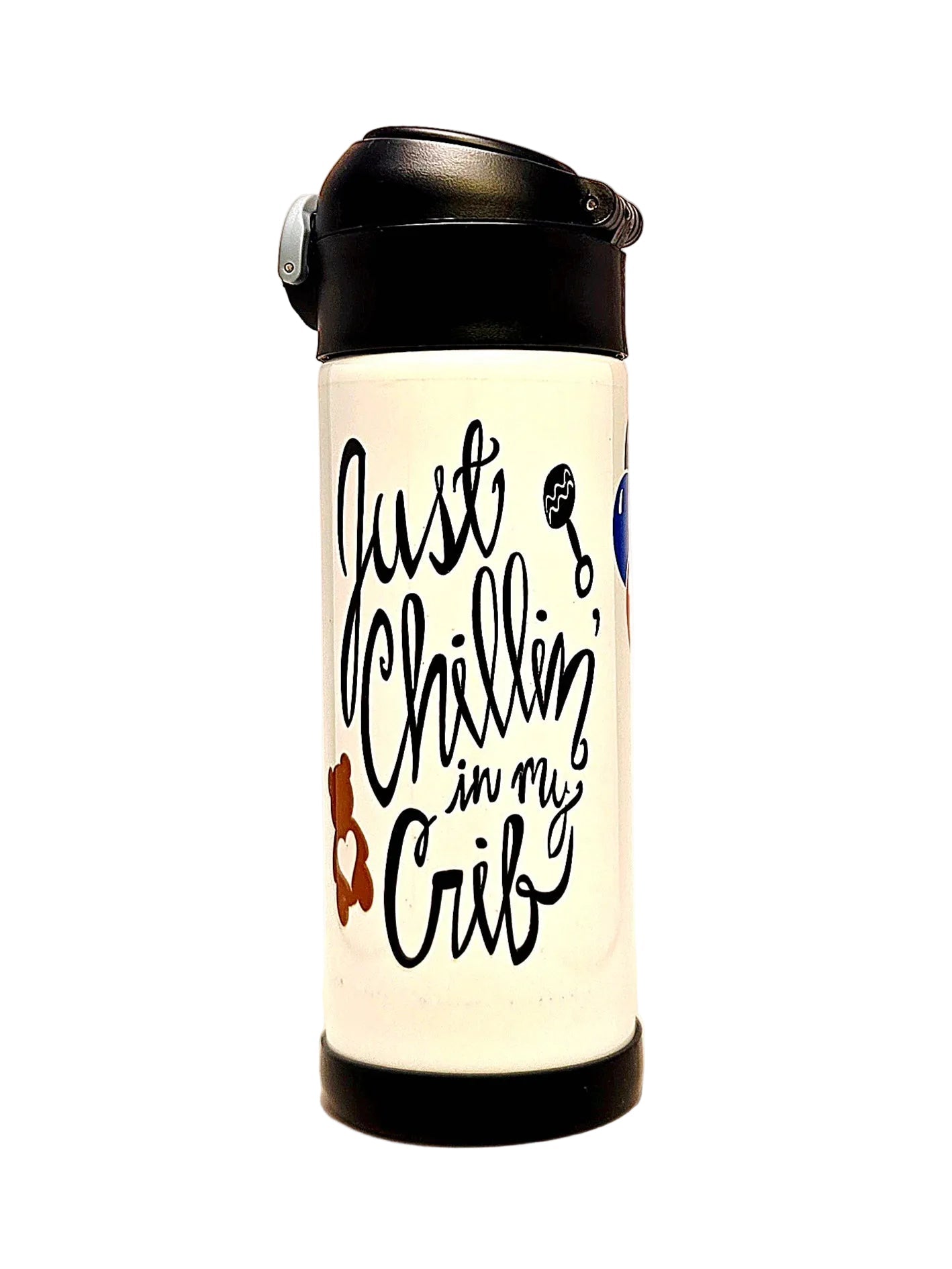 12oz Just Chillin in my Crib Sippy Cup for your laid back little one - Coffee Quips Custom Drinkware