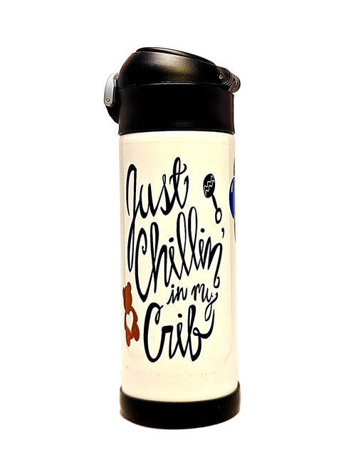 12oz Just Chillin in my Crib Sippy Cup for your laid back little one - Coffee Quips Custom Drinkware