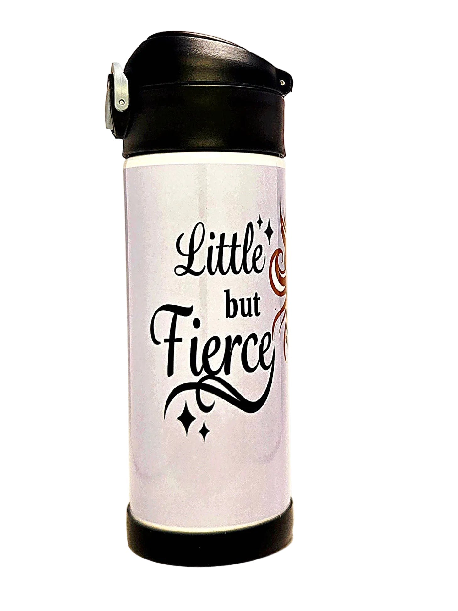 12oz Little but Fierce Sippy Cup with flip top lid - Girls water bottle - Coffee Quips Custom Drinkware