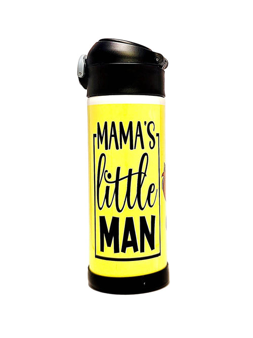 12oz Mamas Little Man Sippy Cup with flip top lid - Kids water bottle - Coffee Quips Custom Drinkware