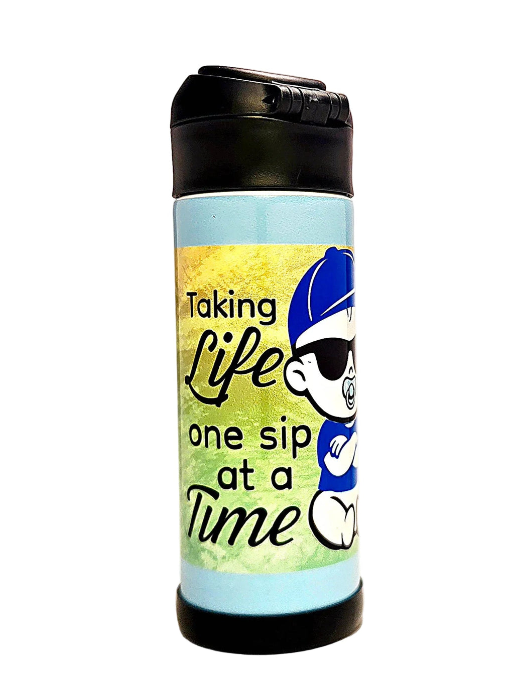 12oz Taking Life one Sip at a Time Sippy Cup with flip top lid - Boys water bottle - Coffee Quips Custom Drinkware