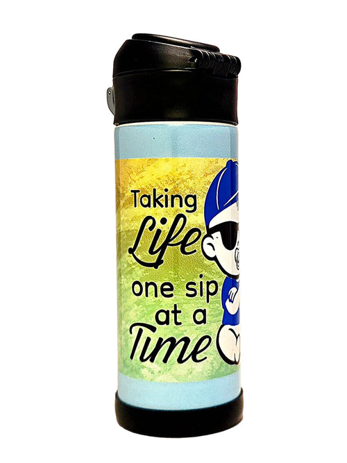 12oz Taking Life one Sip at a Time Sippy Cup with flip top lid - Boys water bottle - Coffee Quips Custom Drinkware