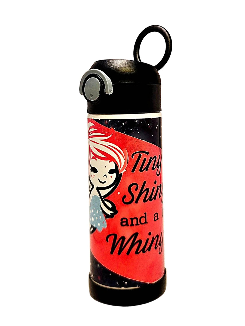 12oz Tiny Shiny and a Little Whiney Sippy Cup with flip top lid - Kids water bottle - Coffee Quips Custom Drinkware