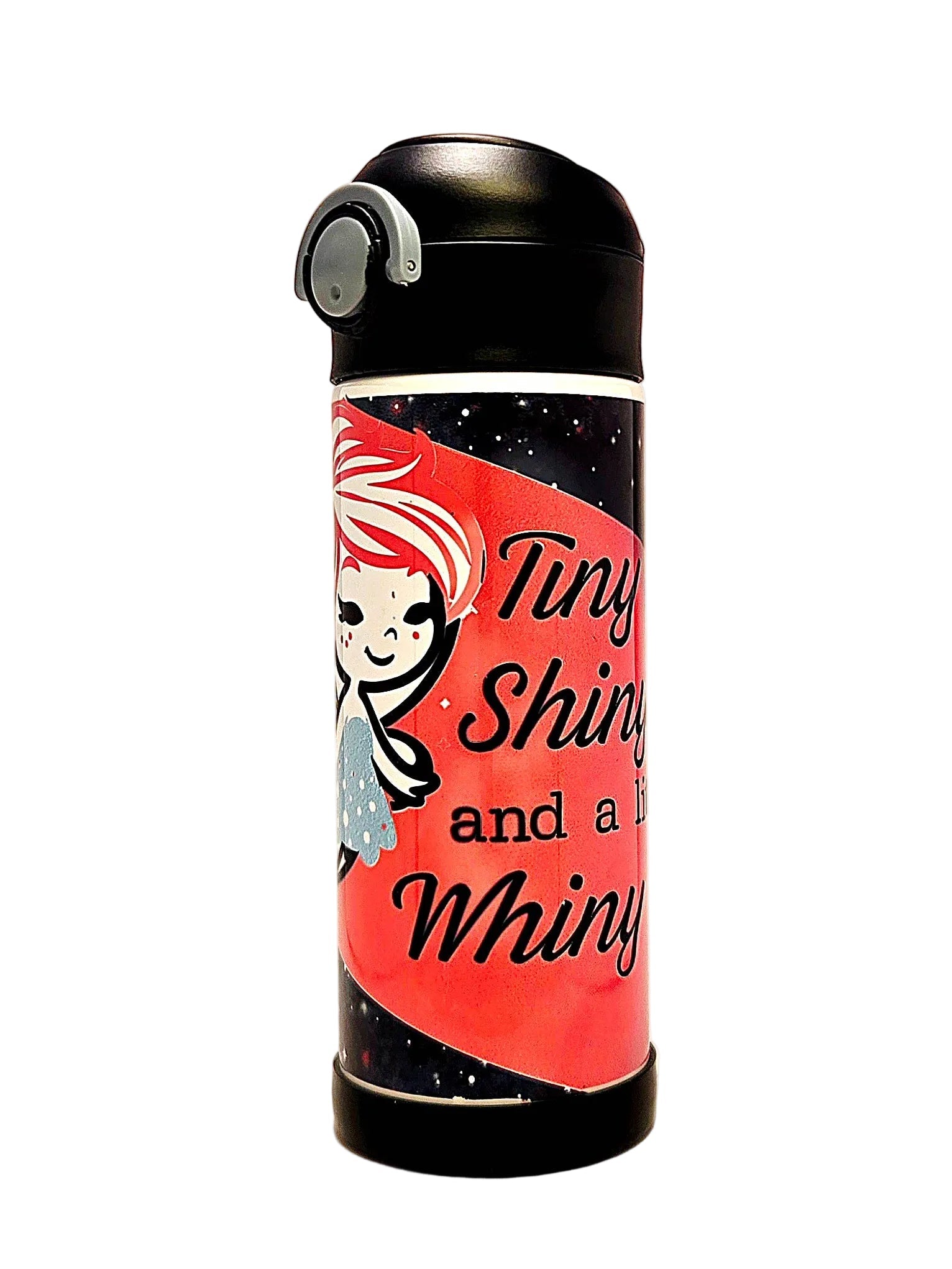 12oz Tiny Shiny and a Little Whiney Sippy Cup with flip top lid - Kids water bottle - Coffee Quips Custom Drinkware