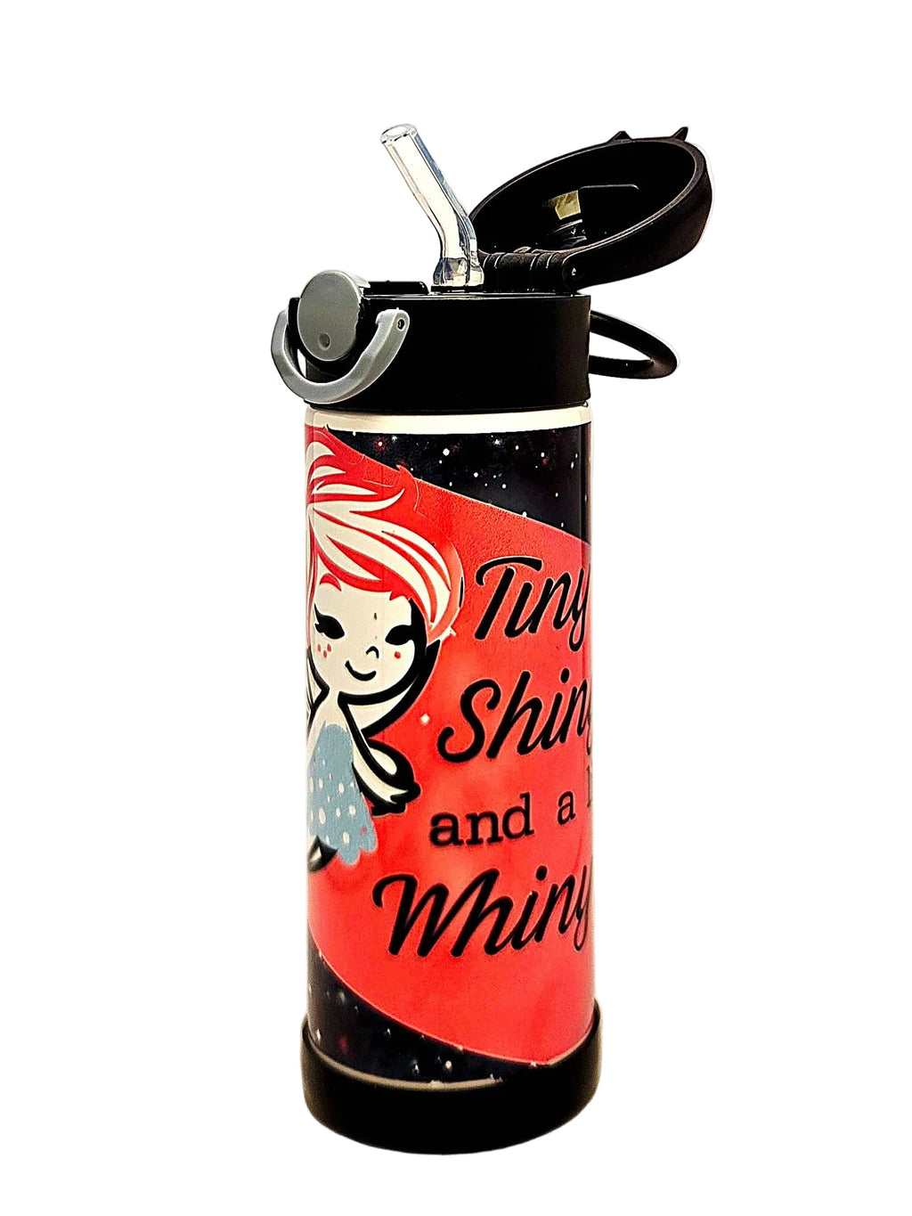 12oz Tiny Shiny and a Little Whiney Sippy Cup with flip top lid - Kids water bottle - Coffee Quips Custom Drinkware
