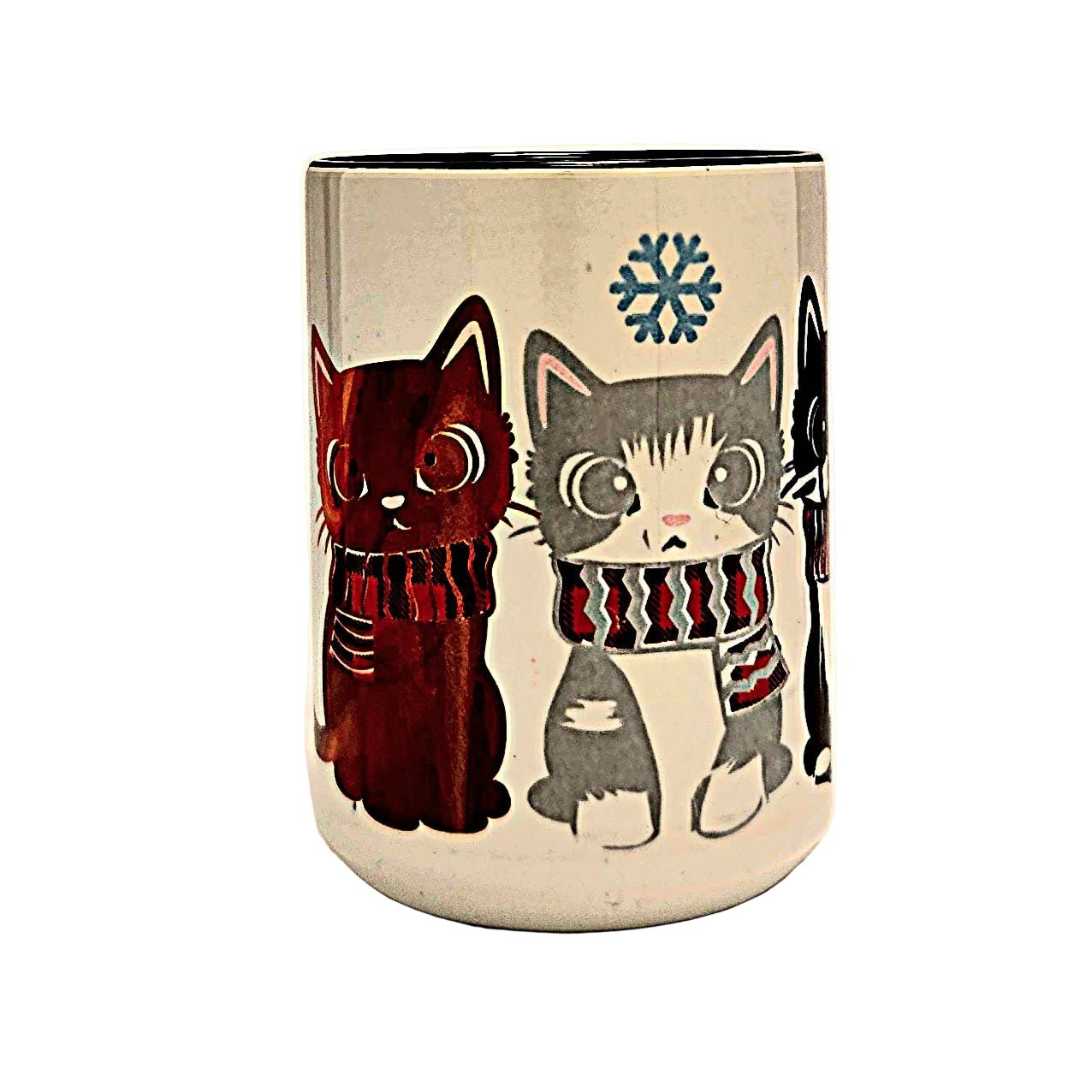 15oz 3 Adorable Cats Ceramic Coffee Mug dressed for the winter cold - Dishwasher safe - Coffee Quips Custom Drinkware