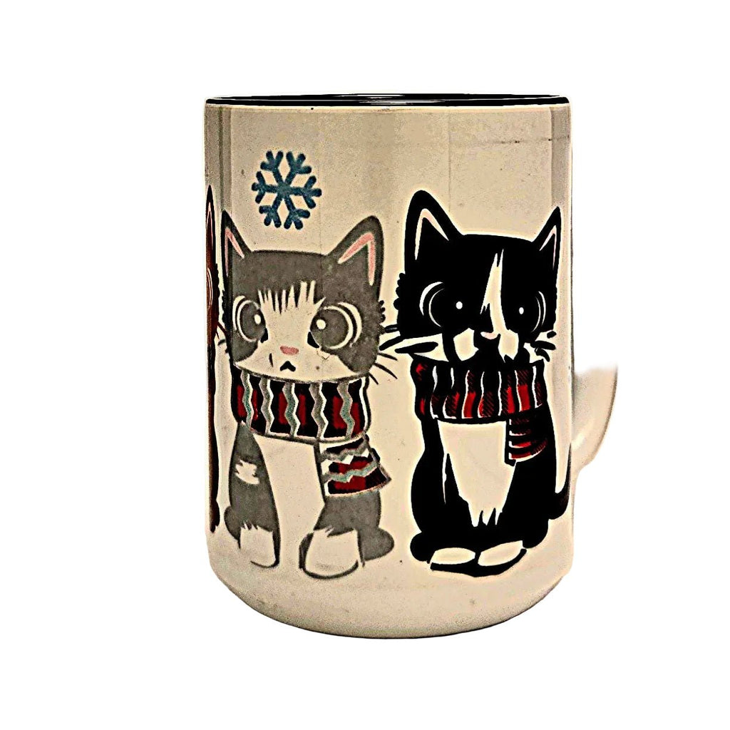 15oz 3 Adorable Cats Ceramic Coffee Mug dressed for the winter cold - Dishwasher safe - Coffee Quips Custom Drinkware