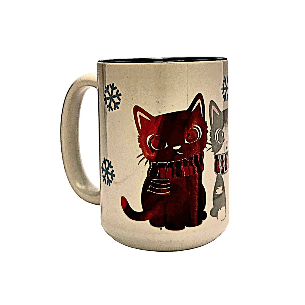 15oz 3 Adorable Cats Ceramic Coffee Mug dressed for the winter cold - Dishwasher safe - Coffee Quips Custom Drinkware