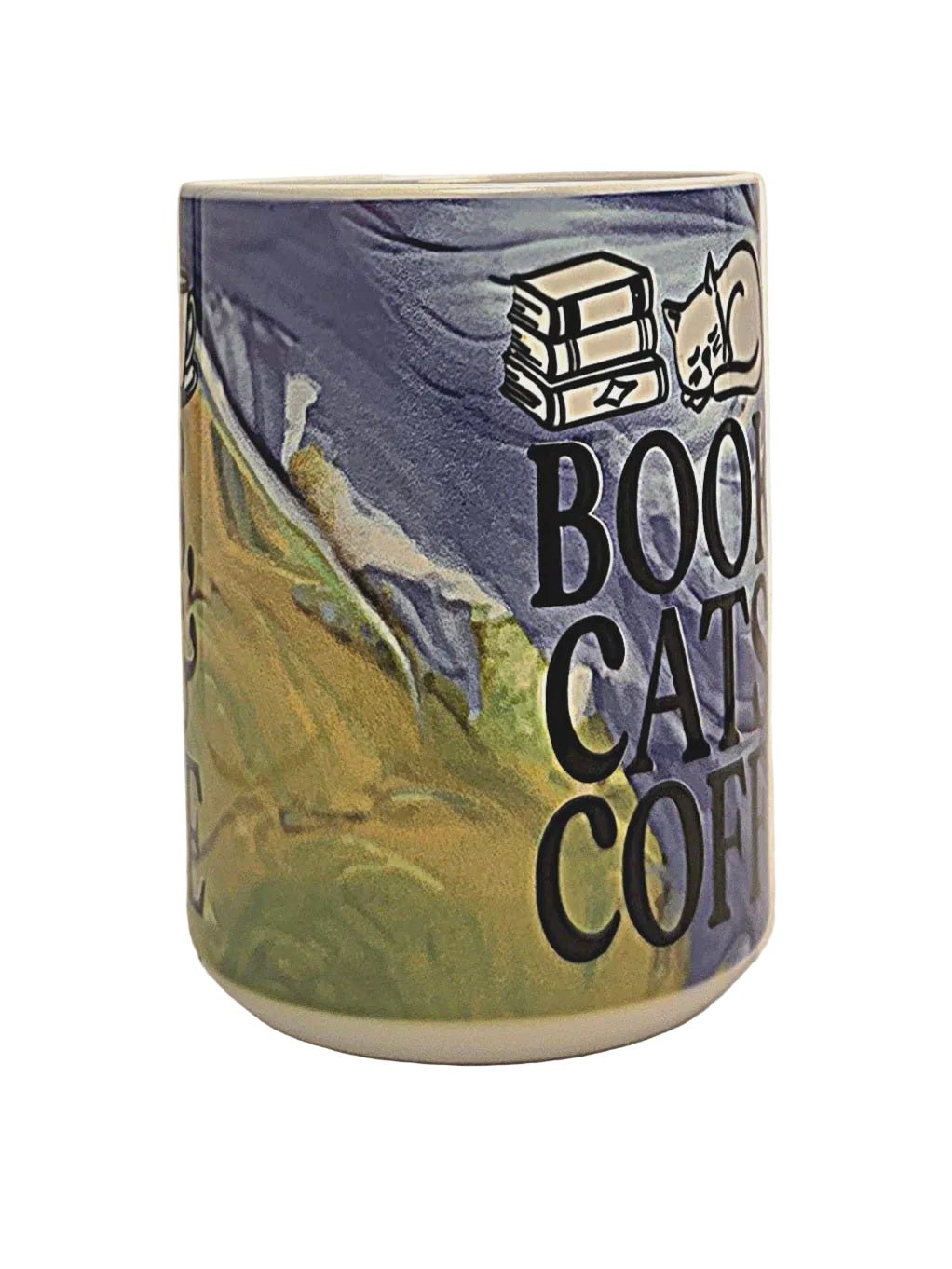 15oz Cats Coffee and Books edition Premium Ceramic Mug - time to relax - Coffee Quips Custom Drinkware
