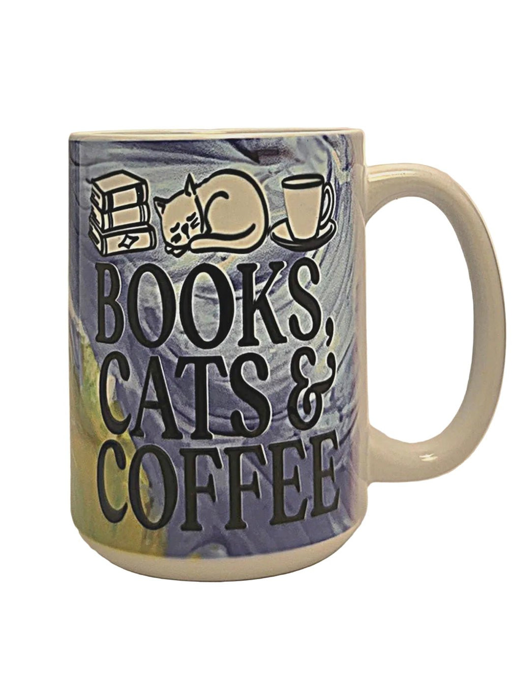 15oz Cats Coffee and Books edition Premium Ceramic Mug - time to relax - Coffee Quips Custom Drinkware