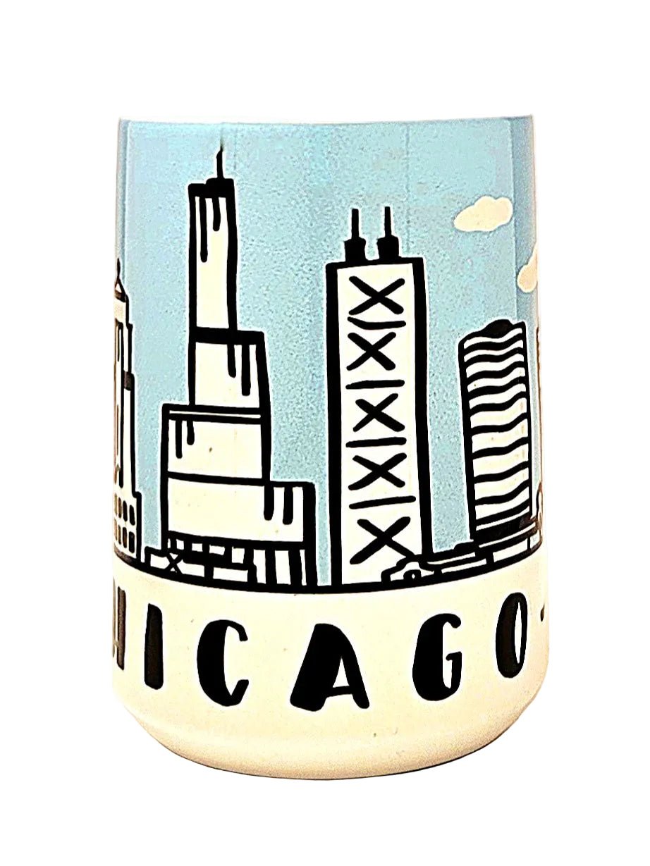 15oz Chicago Souvenir - Windy City Skyline Ceramic Coffee Mug - Coffee Quips Custom Drinkware