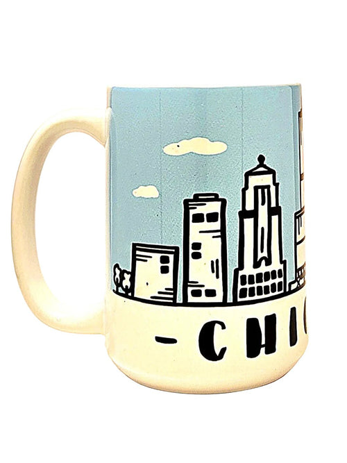 15oz Chicago Souvenir - Windy City Skyline Ceramic Coffee Mug - Coffee Quips Custom Drinkware