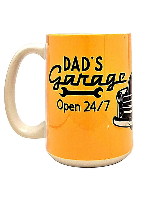 15oz Dads Garage Ceramic Coffee Mug - Always Open for Family - Coffee Quips Custom Drinkware