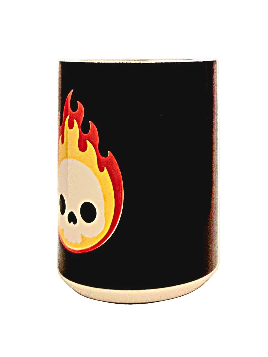 15oz Premium Ceramic Coffee Mug Black Flaming Cartoon Skull - Dishwasher Safe - Coffee Quips Custom Drinkware