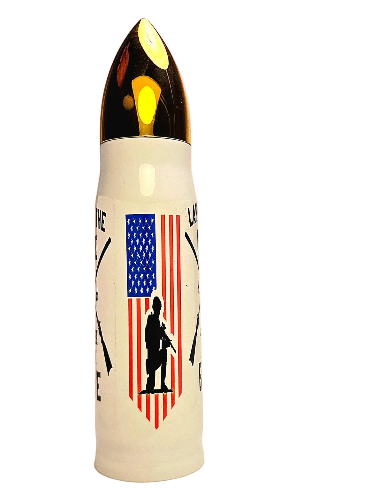 17oz Land of the Free Because of the Brave Stainless Thermos Bullet Tumbler - Coffee Quips Custom Drinkware