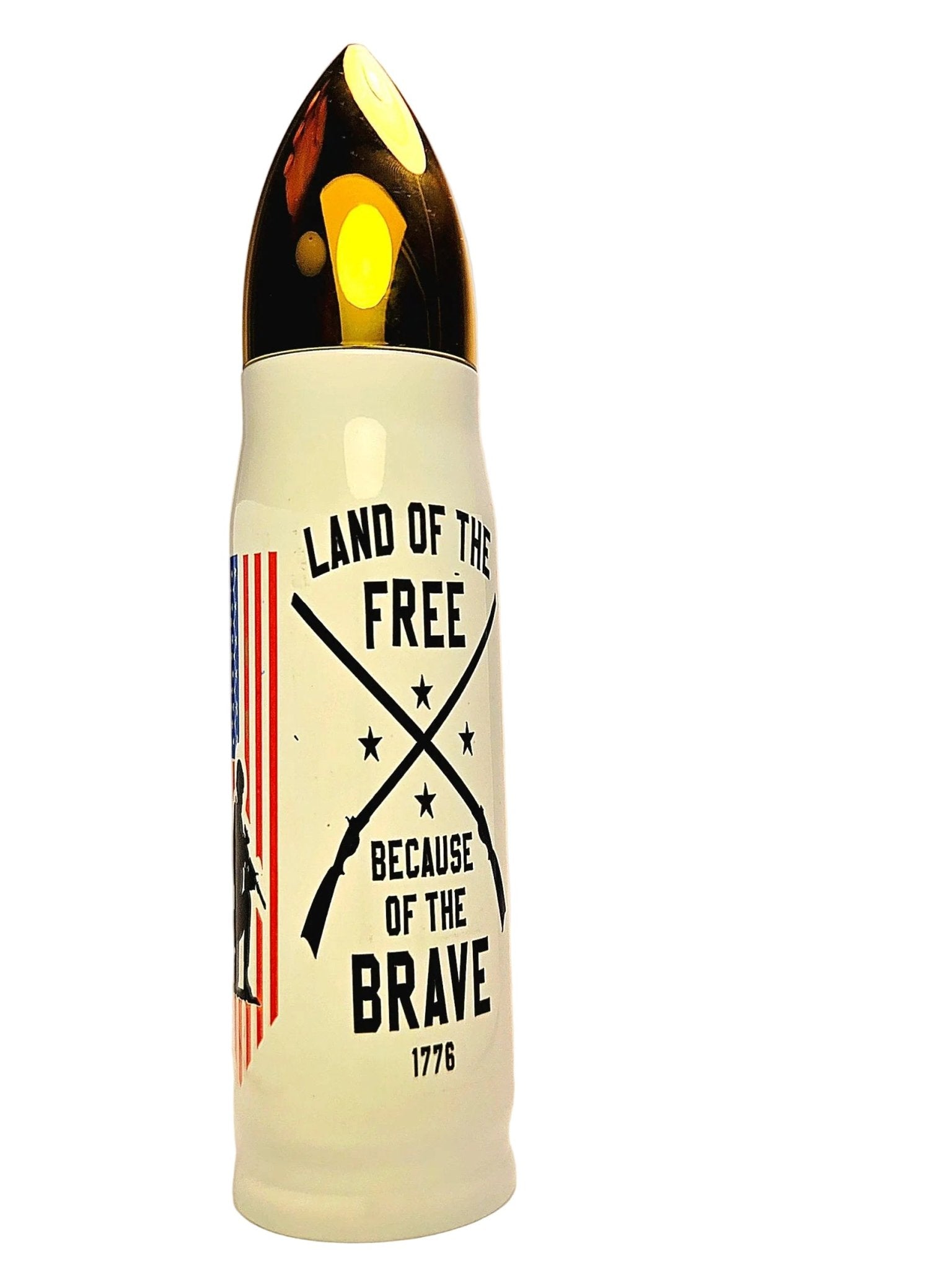 17oz Land of the Free Because of the Brave Stainless Thermos Bullet Tumbler - Coffee Quips Custom Drinkware