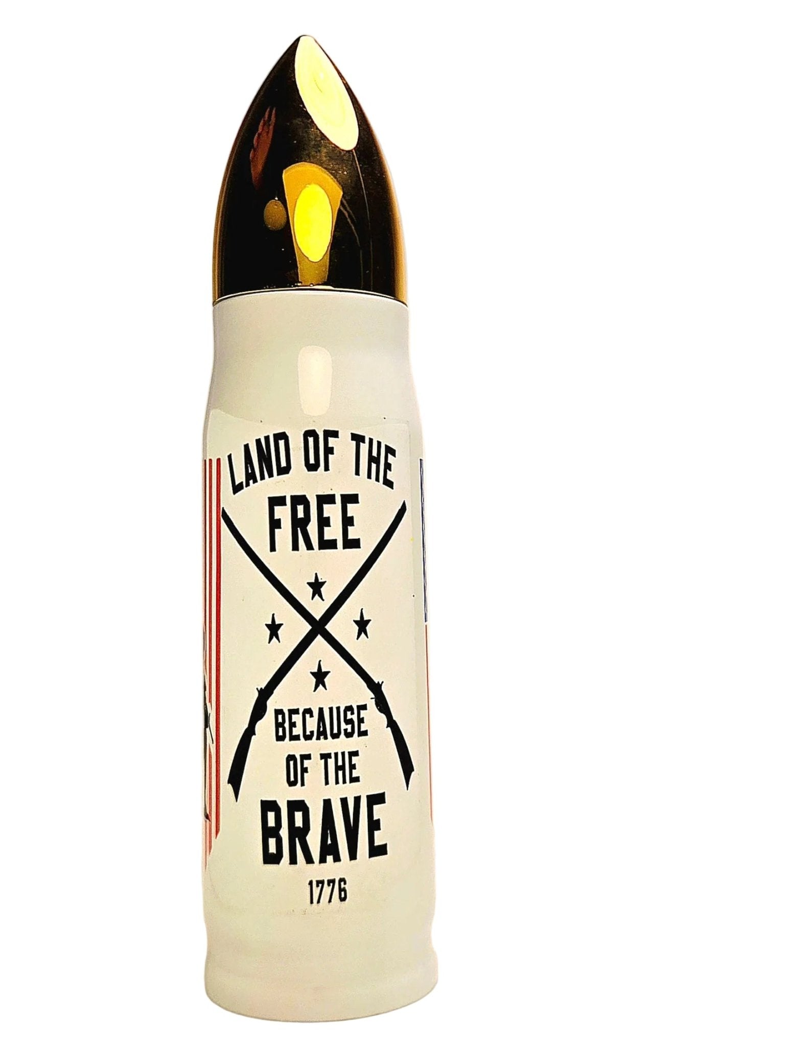 17oz Land of the Free Because of the Brave Stainless Thermos Bullet Tumbler - Coffee Quips Custom Drinkware