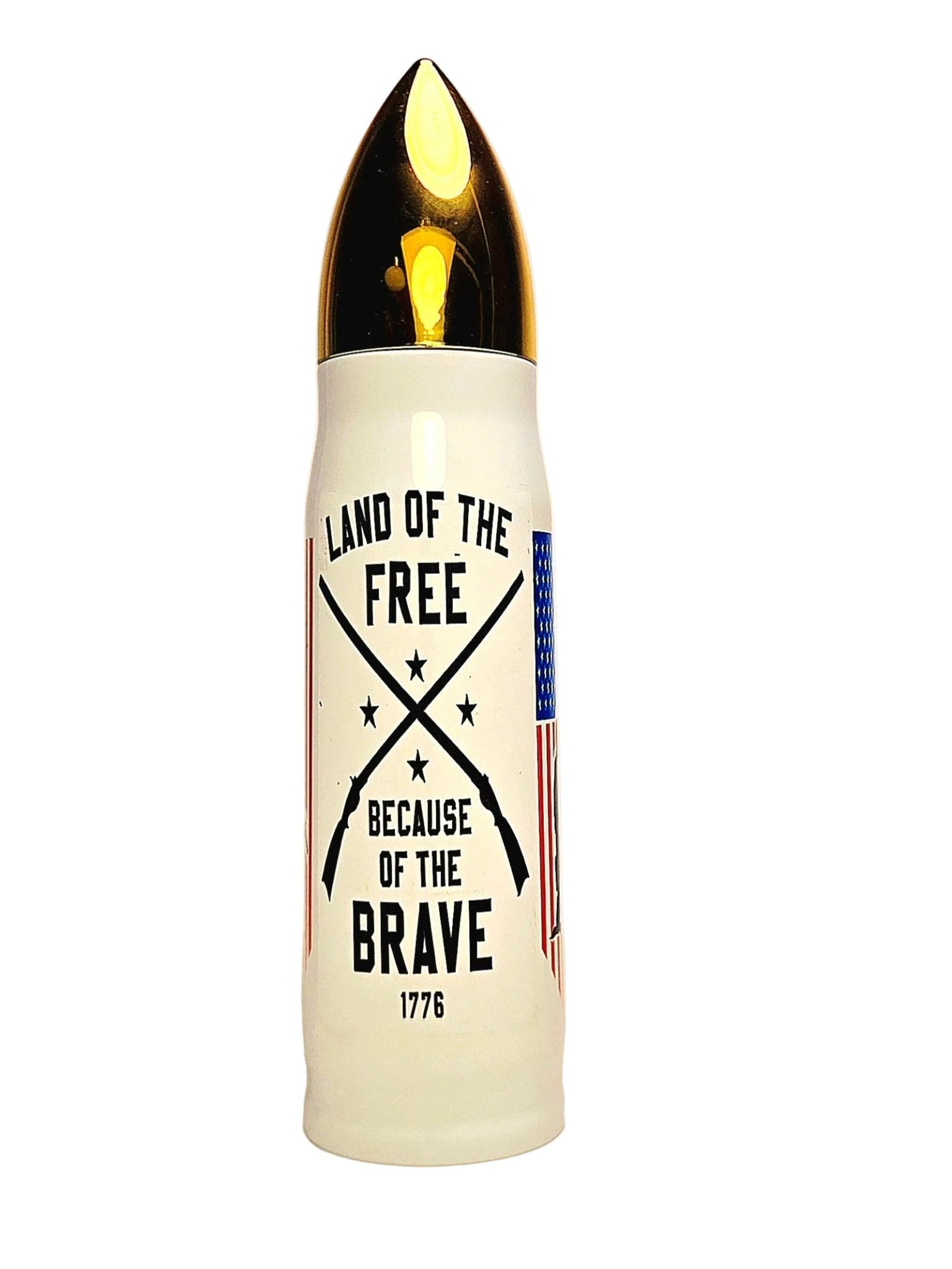 17oz Land of the Free Because of the Brave Stainless Thermos Bullet Tumbler - Coffee Quips Custom Drinkware