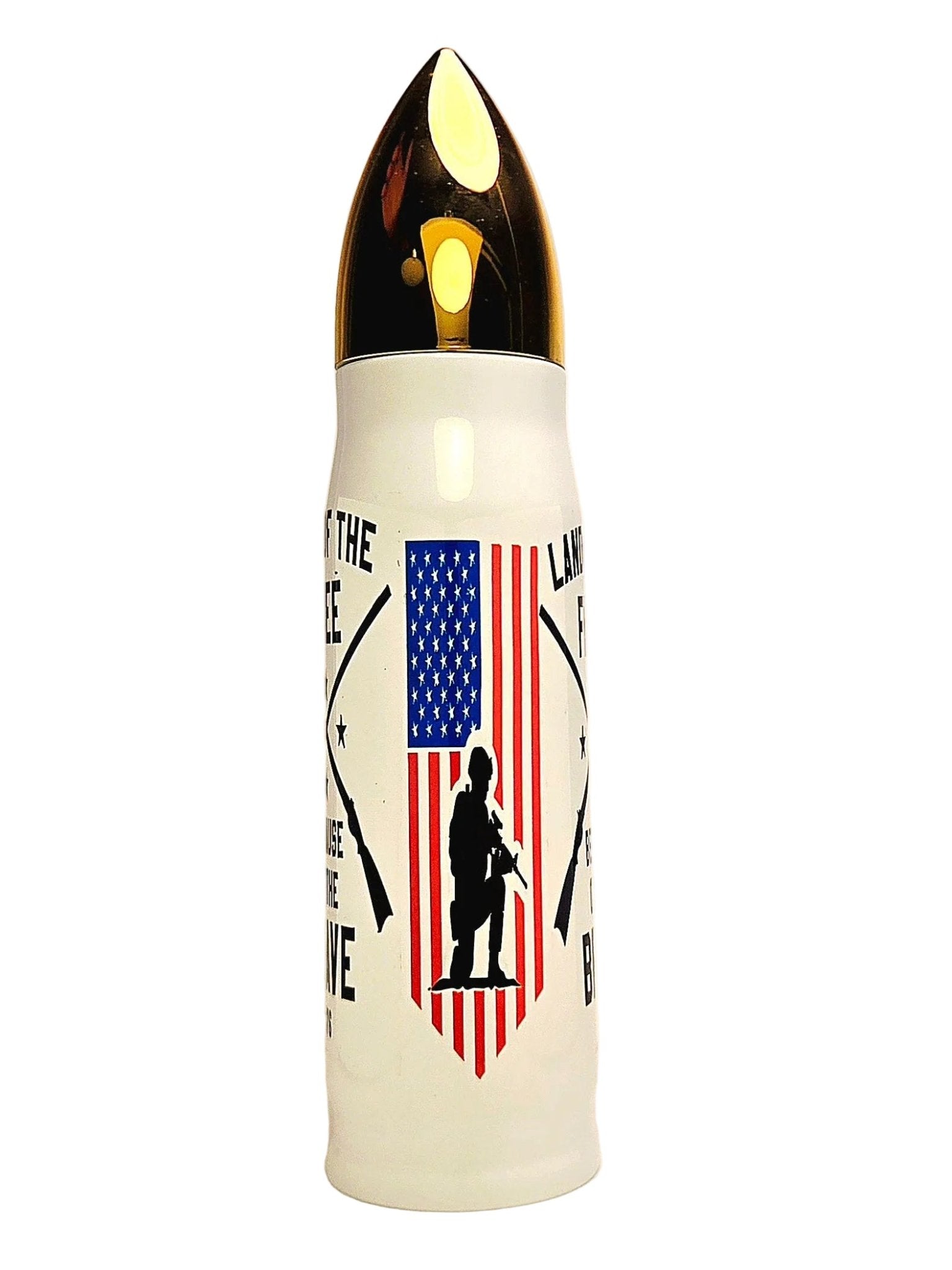 17oz Land of the Free Because of the Brave Stainless Thermos Bullet Tumbler - Coffee Quips Custom Drinkware