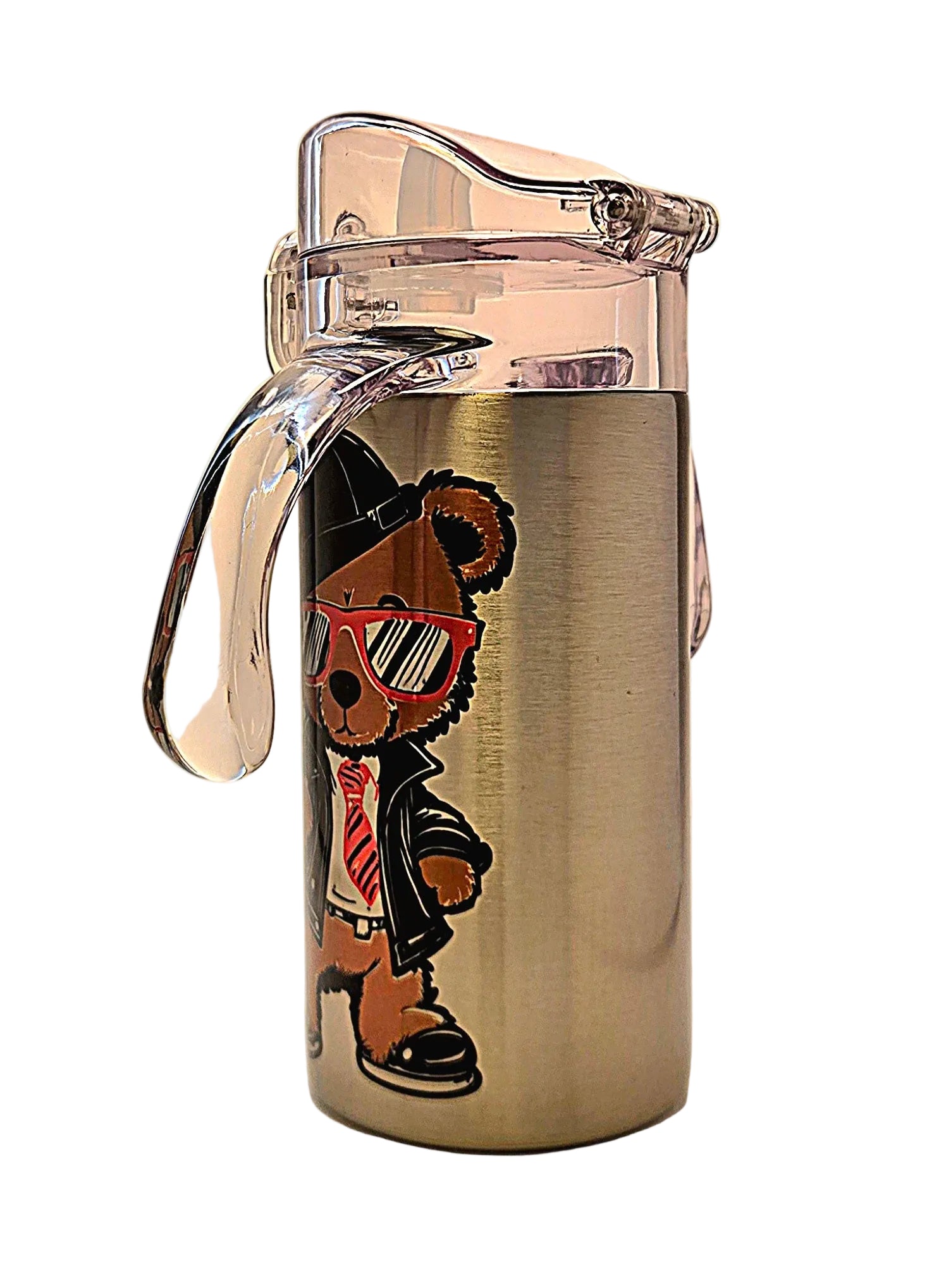 Stainless steel tumbler with a cartoon bear design 