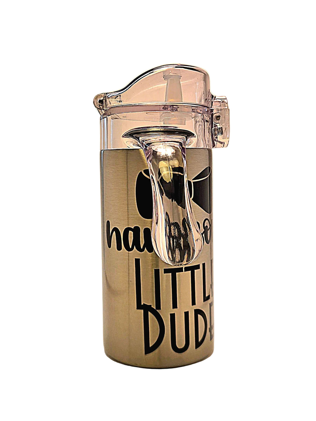 Clear tumbler with text 