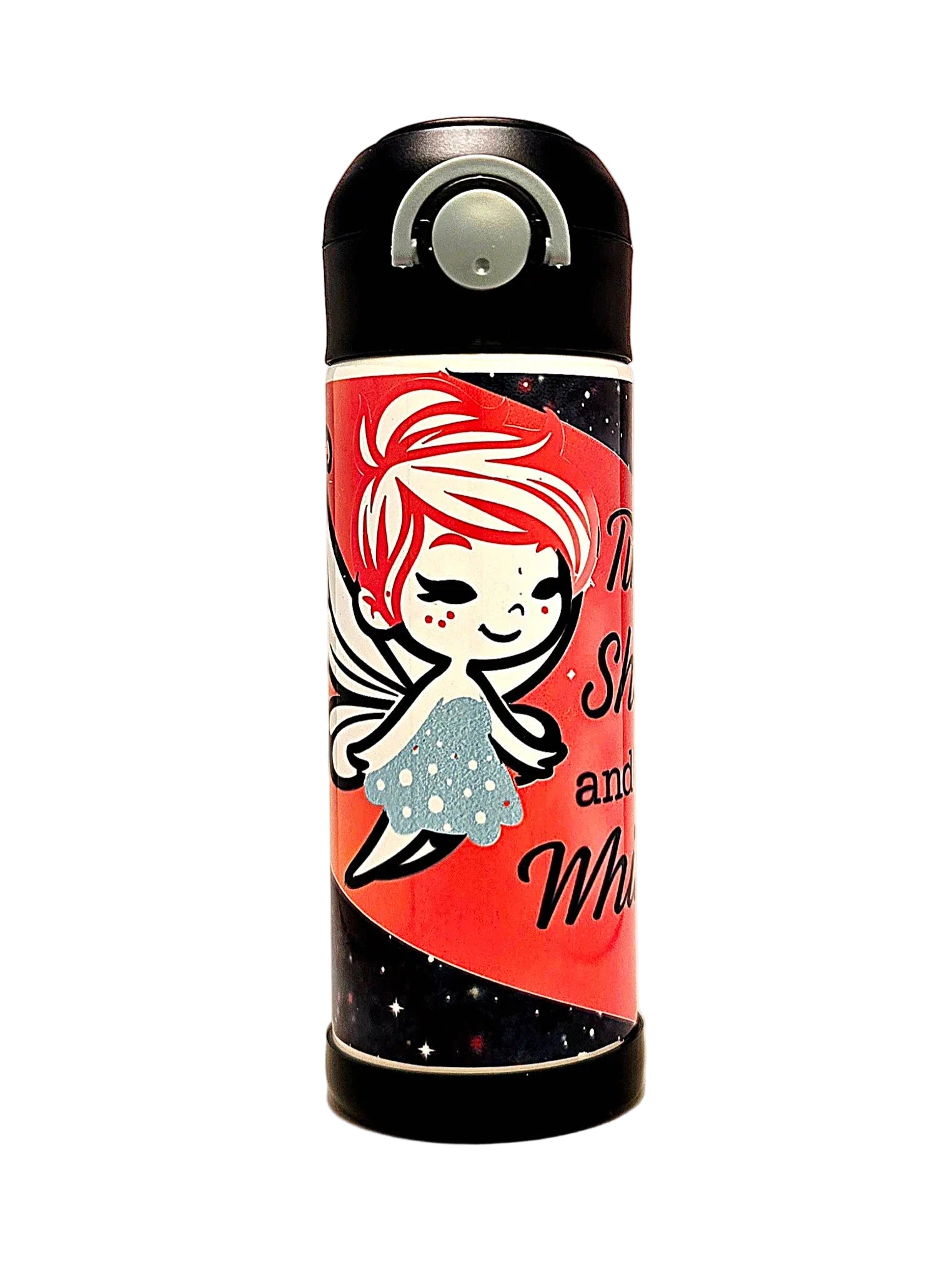 Tumbler with a design of a fairy on a red background