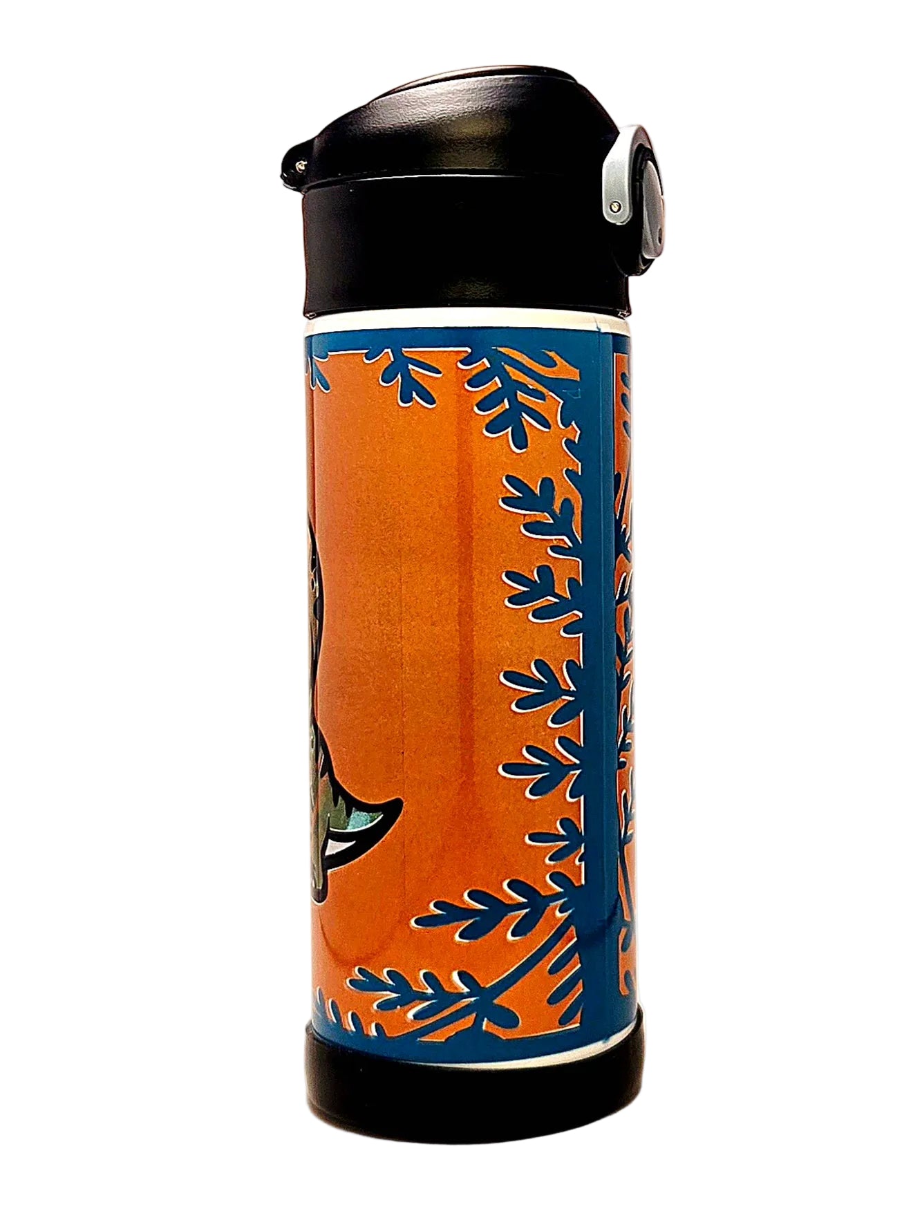 Tumbler with brown and green design on a white background