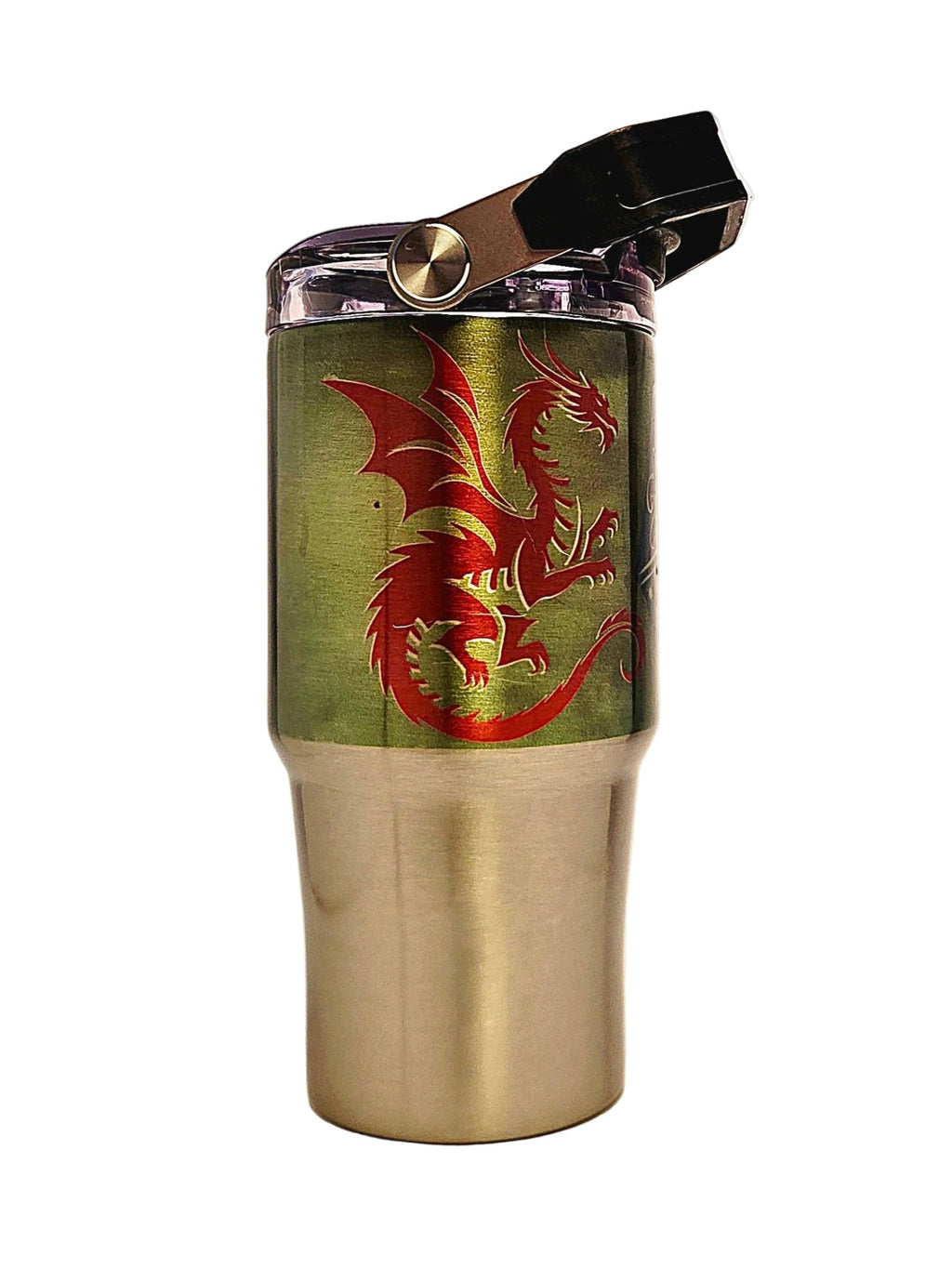 20oz D20 Dice with Mystic Dragon Stainless Tumbler with carrying handle - Coffee Quips Custom Drinkware
