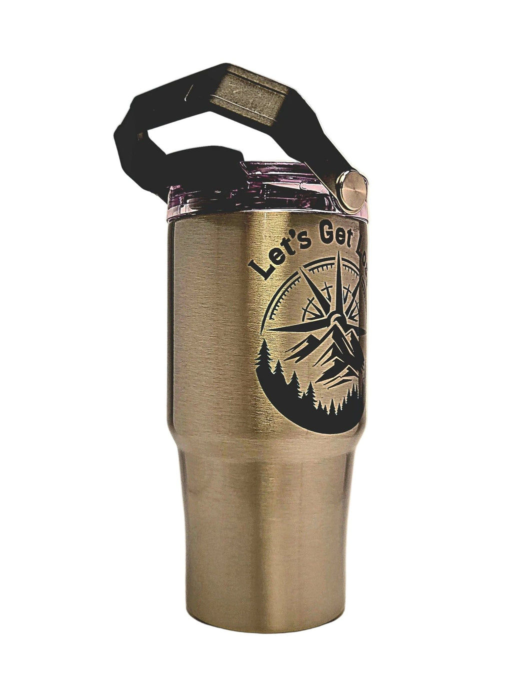 Stainless steel hiking tumbler with 'Let's Get Lost' design - Coffee Quips Custom Drinkware