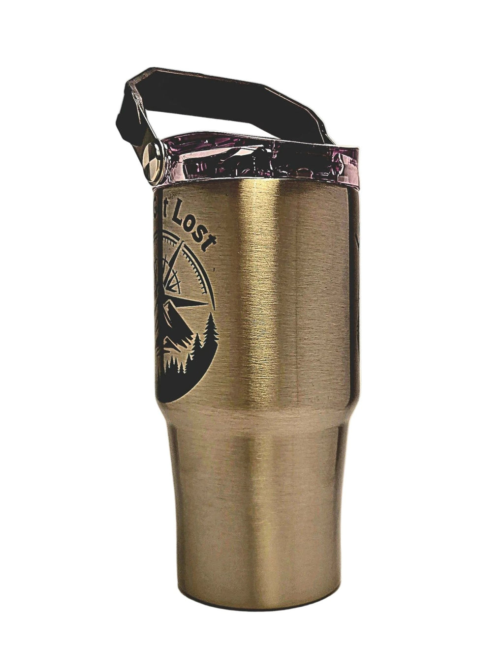 Stainless steel hiking tumbler with 'Let's Get Lost' design - Coffee Quips Custom Drinkware