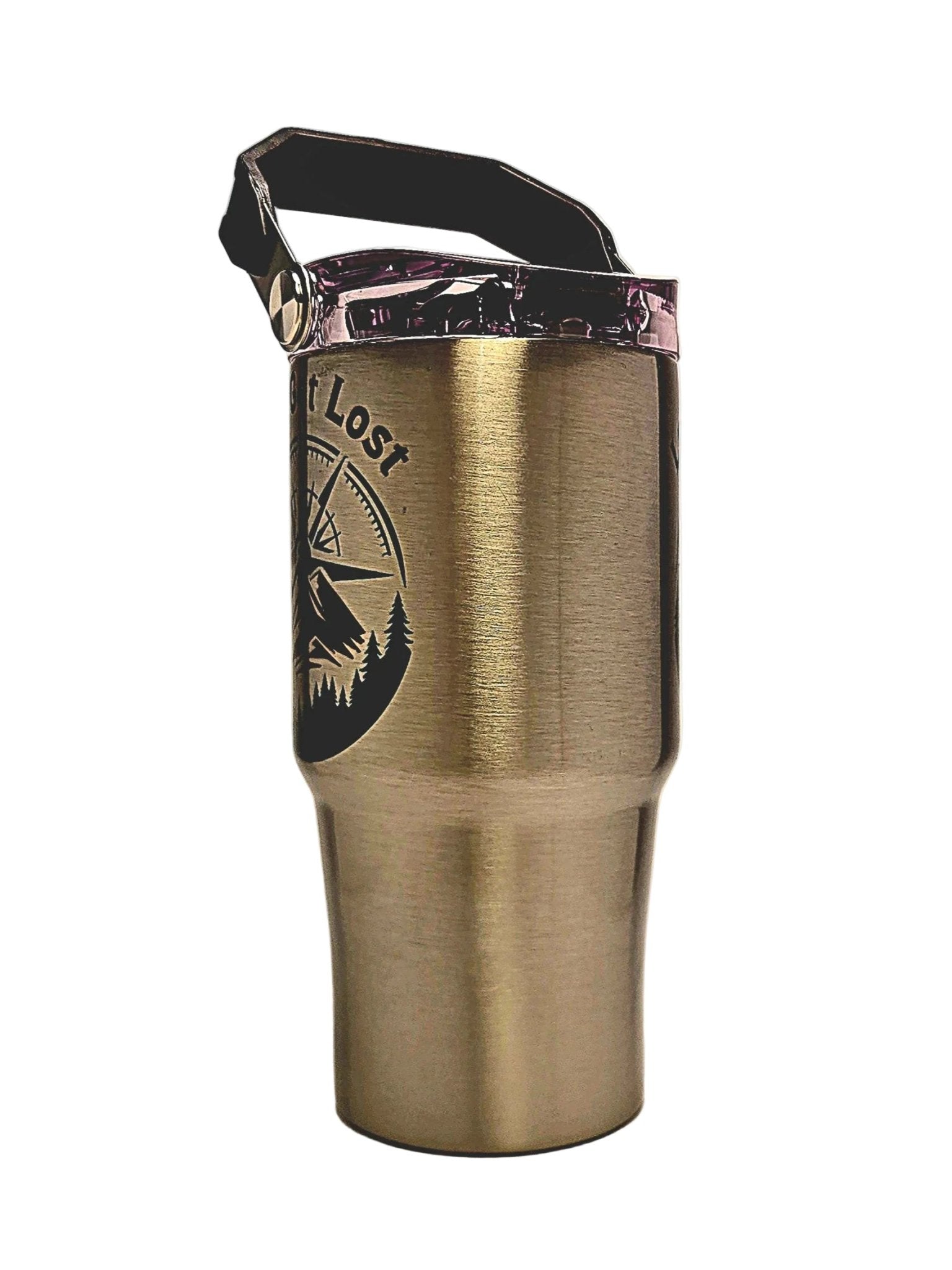 Stainless steel hiking tumbler with 'Let's Get Lost' design - Coffee Quips Custom Drinkware