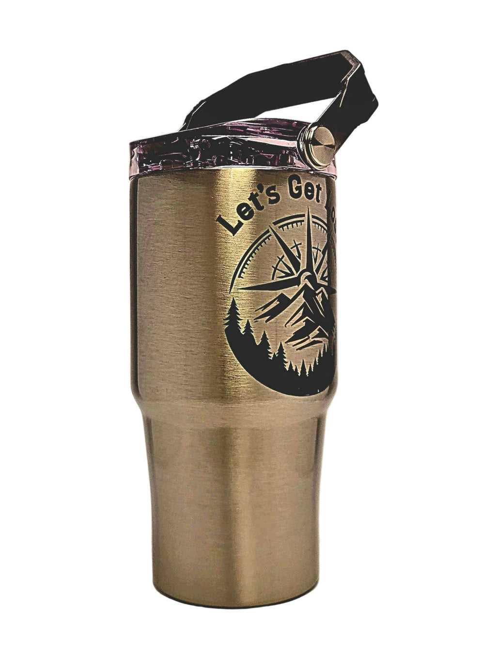 Stainless steel hiking tumbler with 'Let's Get Lost' design - Coffee Quips Custom Drinkware