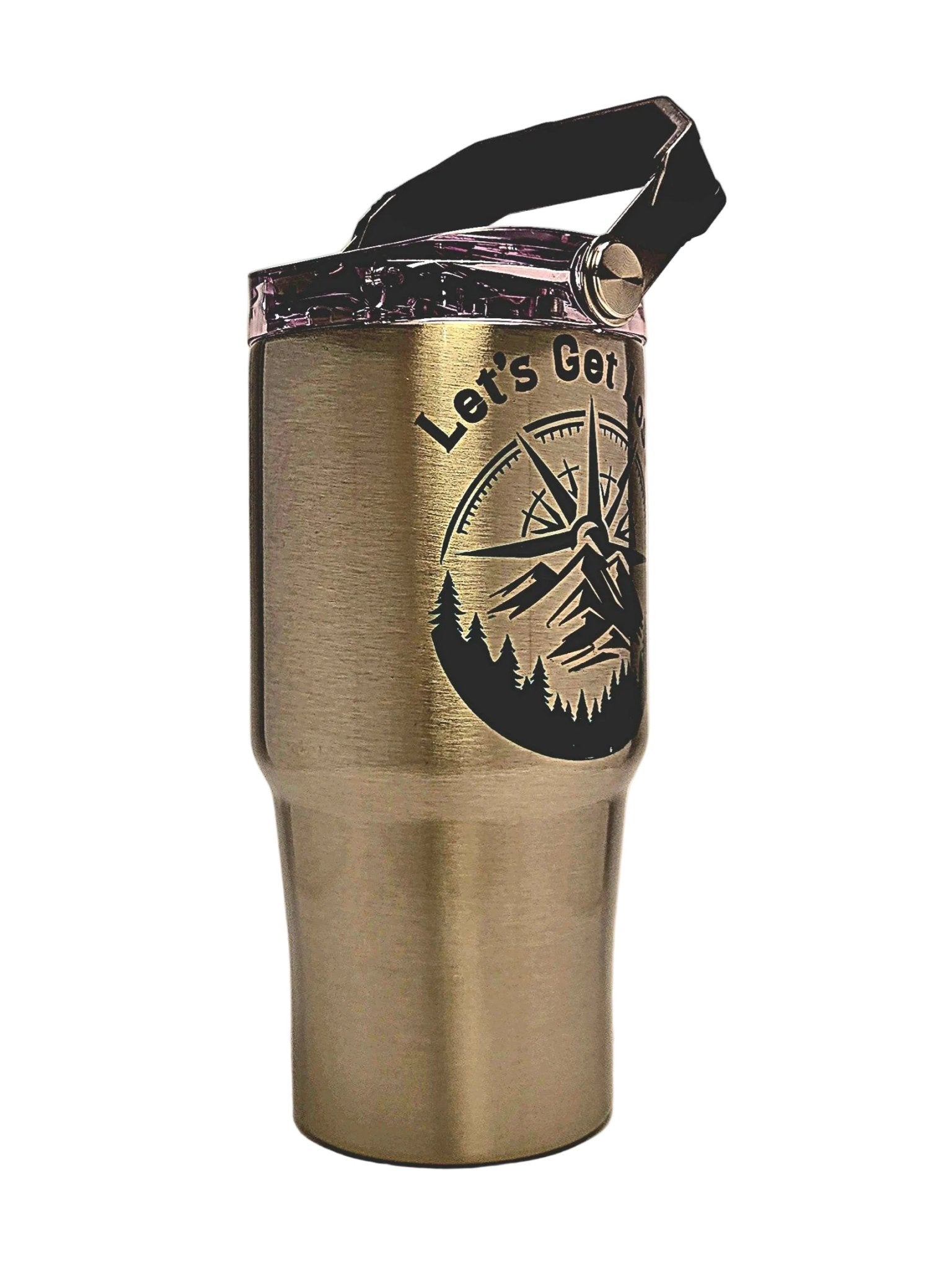 Stainless steel hiking tumbler with 'Let's Get Lost' design - Coffee Quips Custom Drinkware