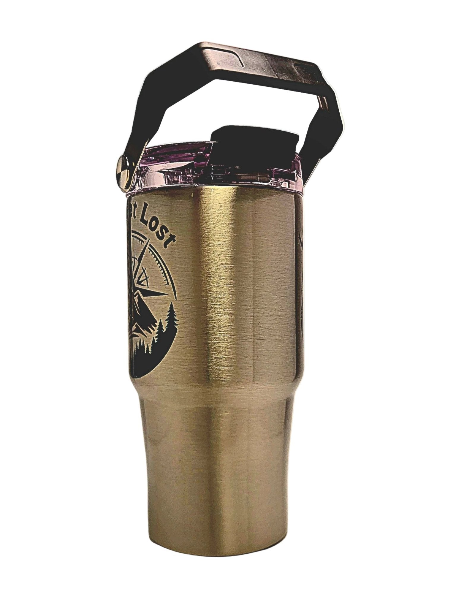 Stainless steel hiking tumbler with 'Let's Get Lost' design - Coffee Quips Custom Drinkware
