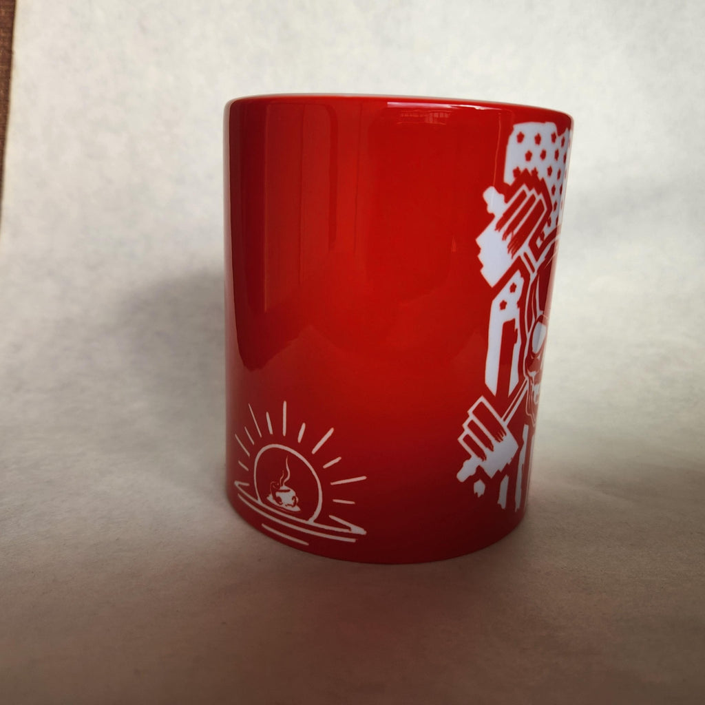 American Flag Skull Weightlifting Coffee Mug: Fitness Gift - Coffee Quips Custom Drinkware