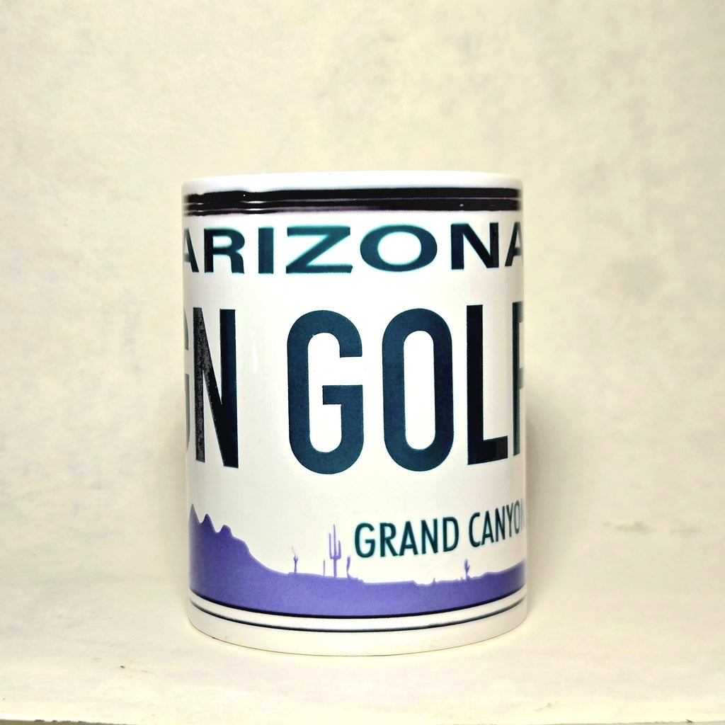 Arizona License Plate Souvenir Ceramic Coffee Mug - Large 15oz Capacity - Golfing Trip - Coffee Quips Custom Drinkware