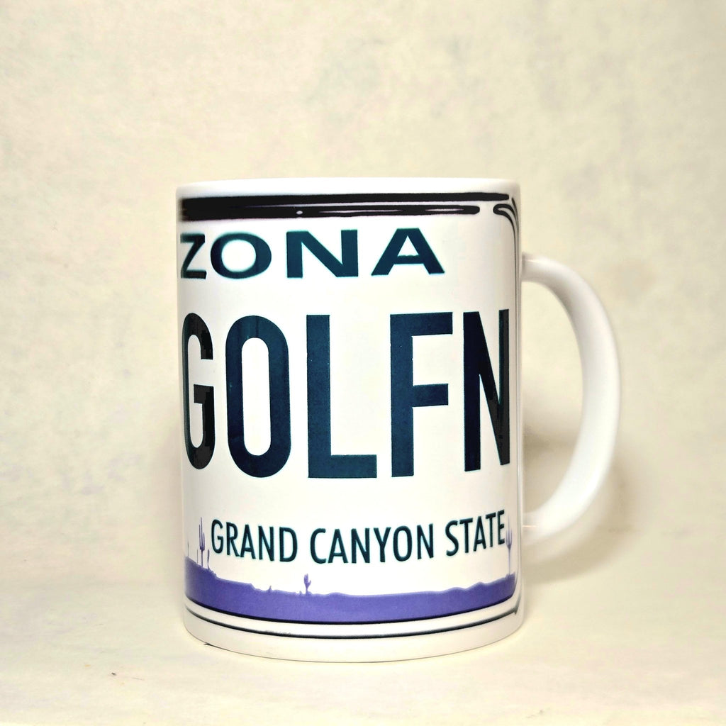 Arizona License Plate Souvenir Ceramic Coffee Mug - Large 15oz Capacity - Golfing Trip - Coffee Quips Custom Drinkware