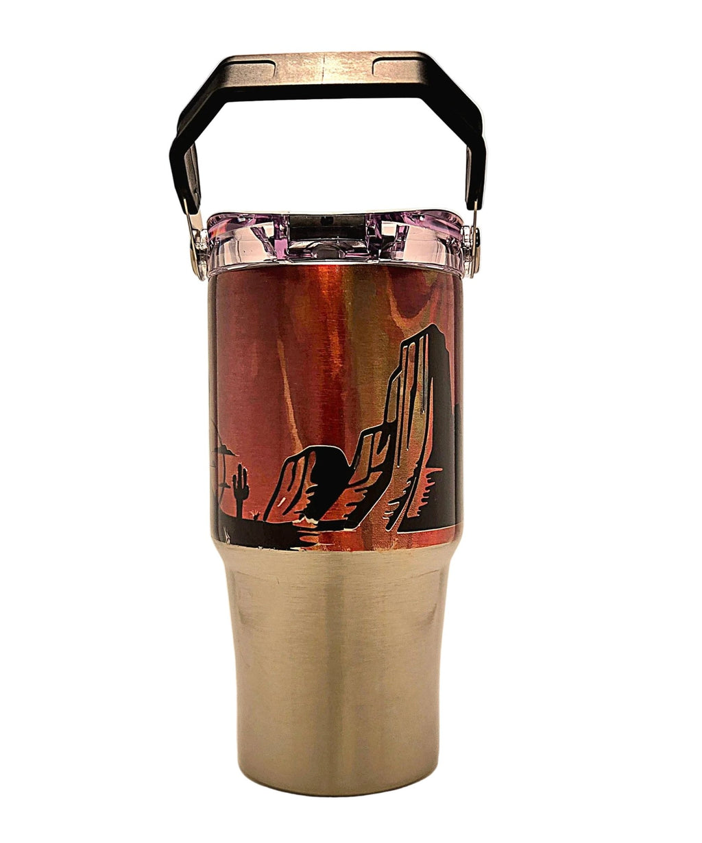 Beautiful Arizona Landscape Sunrise Souvenir Stainless Tumbler with handle and tri sip lid - Coffee Quips Custom Drinkware