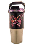Butterflies everywhere colorful pattern 20oz Stainless Tumbler with carrying handle and tri sip lid - Coffee Quips Custom Drinkware