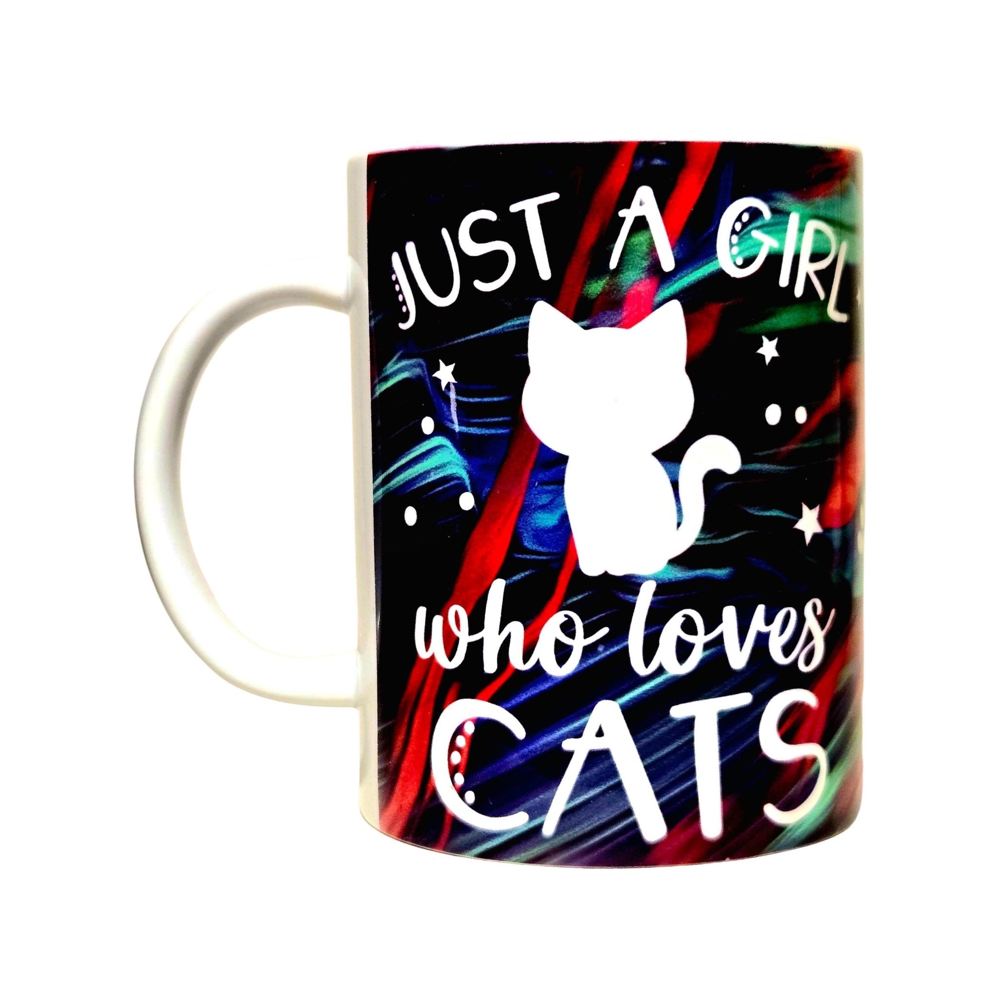 Cat Lover Coffee Mug: "Just a Girl Who Loves Cats" Ceramic Mug 15oz - Coffee Quips Custom Drinkware