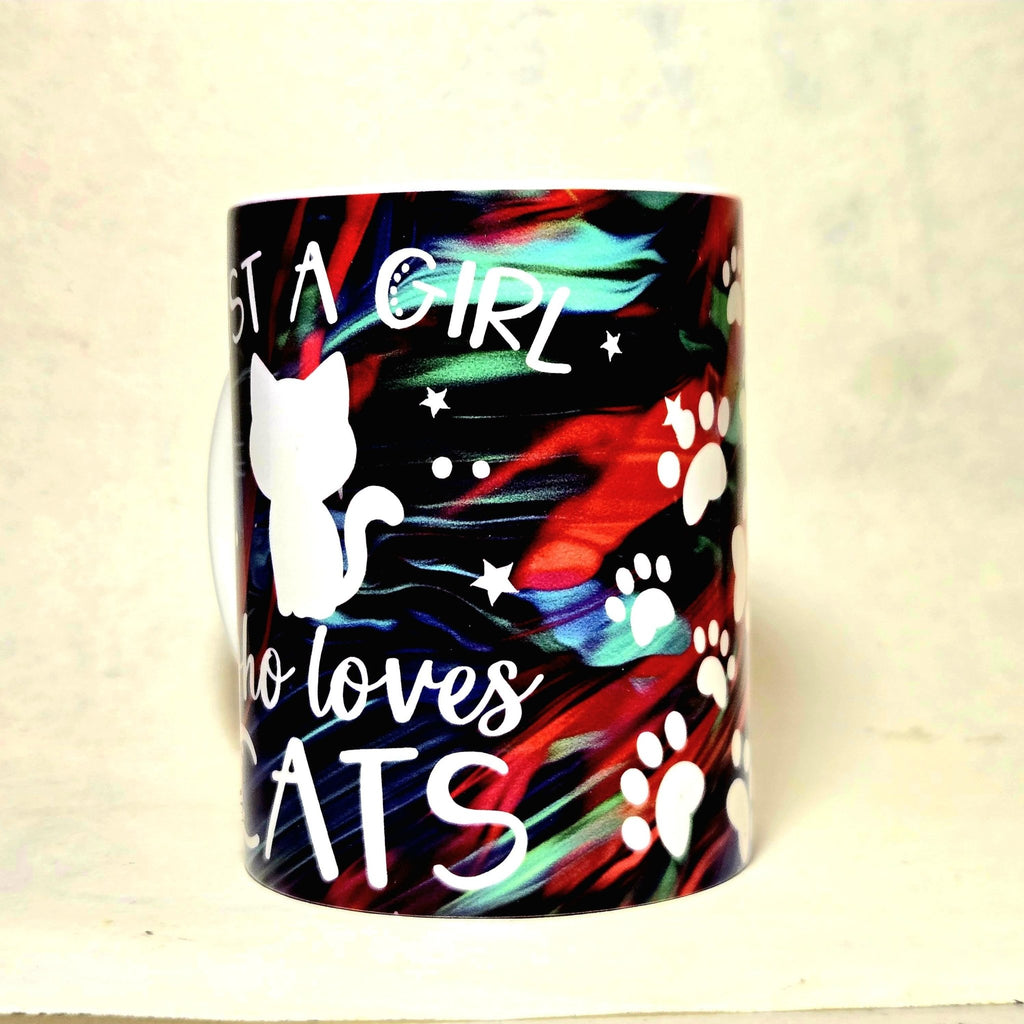 Cat Lover Coffee Mug: "Just a Girl Who Loves Cats" 15oz - Coffee Quips Custom Drinkware