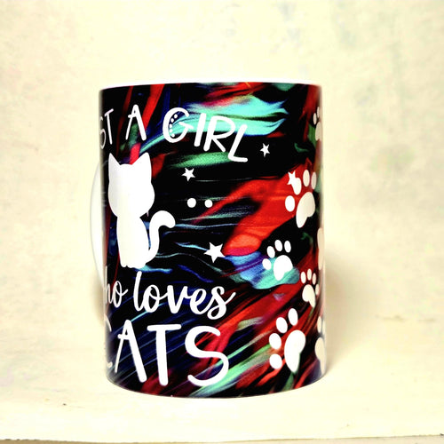 Cat Lover Coffee Mug: "Just a Girl Who Loves Cats" 15oz - Coffee Quips Custom Drinkware