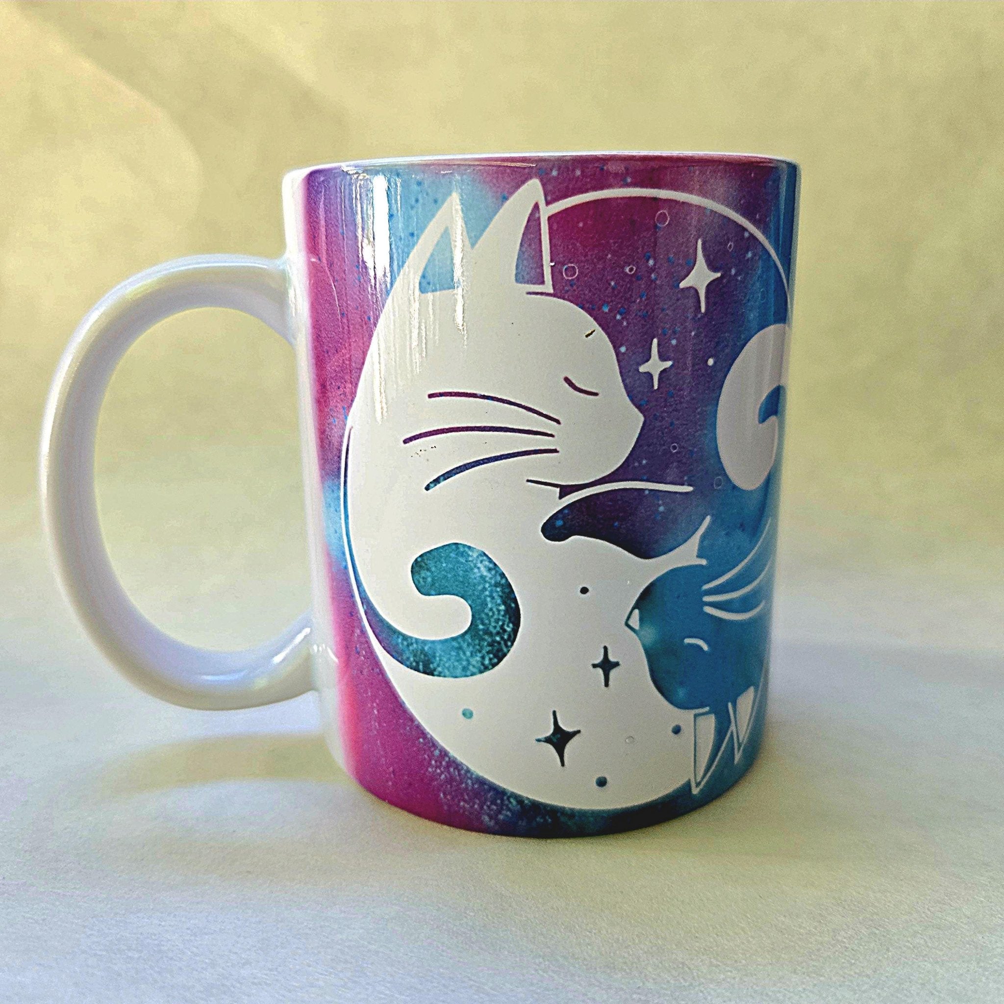 Cats Cuddling Ceramic Coffee Mug, Moonlight Night Sky - Coffee Quips Custom Drinkware